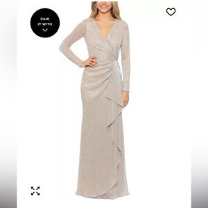 Betsy & Adam Shimmering Silver Long Sleeve Dress